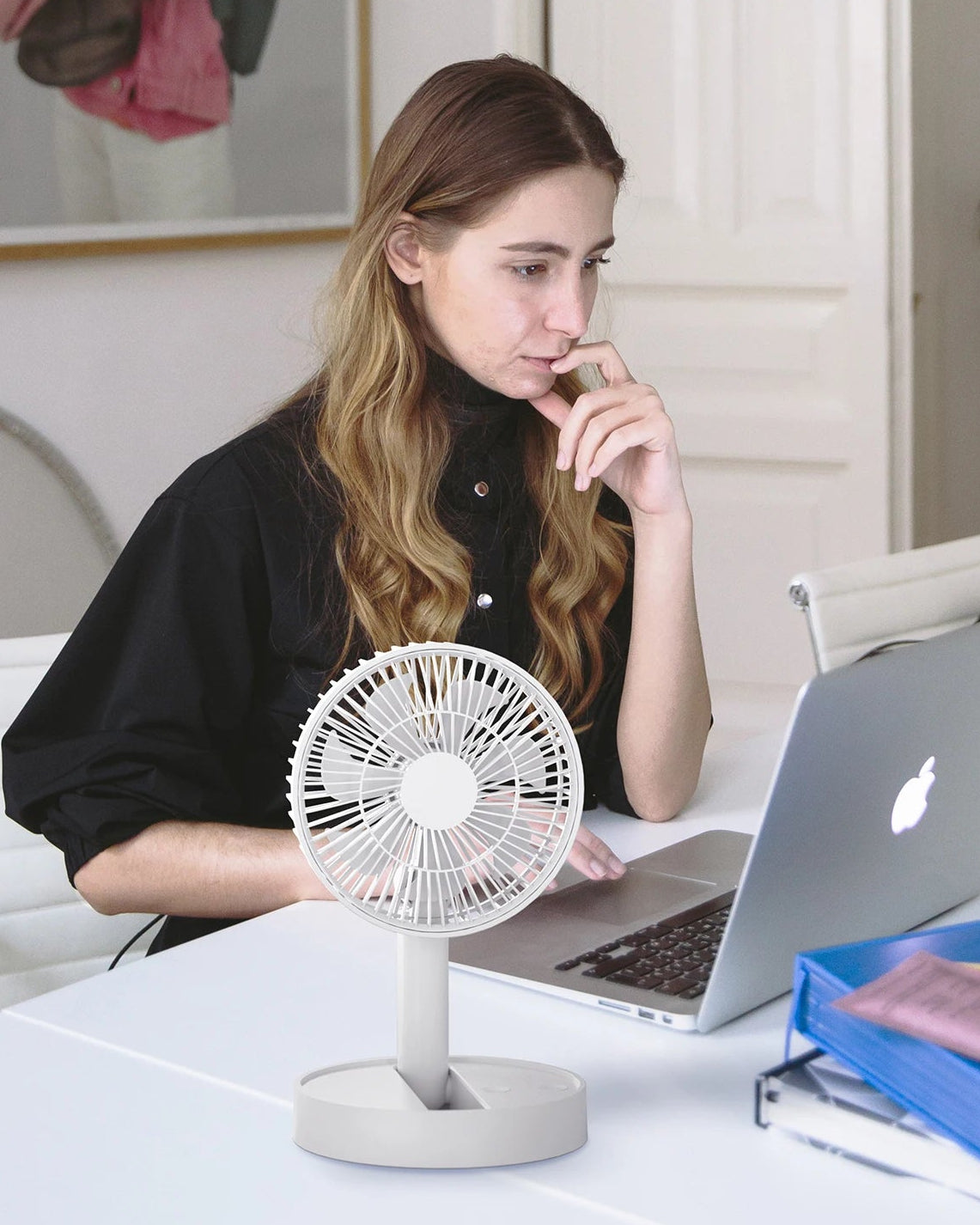 USB Foldable Fan with 4 Speeds ＆ Timing,Battery Operated Mini Fan for Bedroom, Indoor or Outdoor,Table Fan