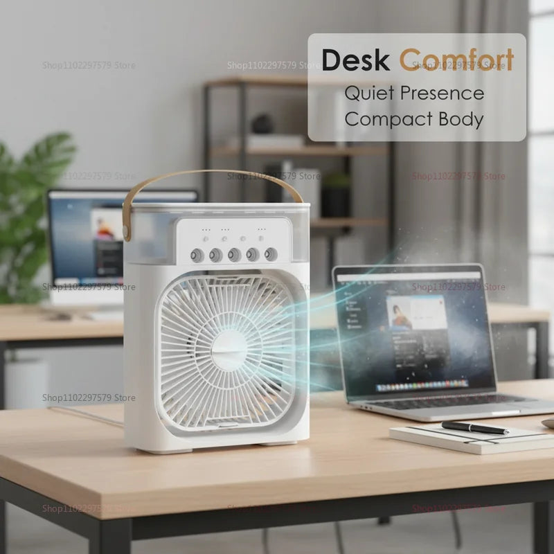 3 in 1 Fan Air Conditioner Household Mini Air Cooler LED Night Light Portable Humidifier Air Adjustment Fan Office Home Fan