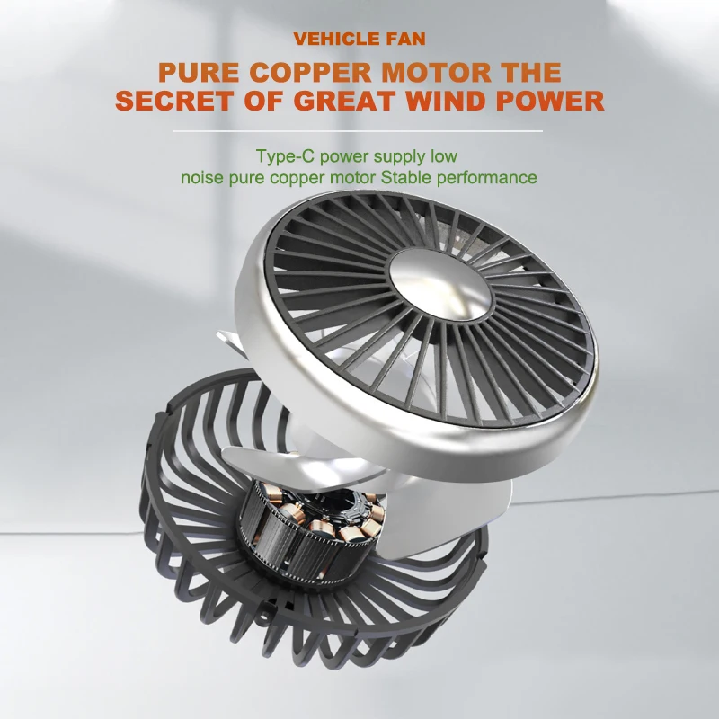 Car USB Fan Dual Head Cooling Air Fan Independent Switch 3-Speed 360 Degree Adjustable Auto Headrest Fan for Rear Seat