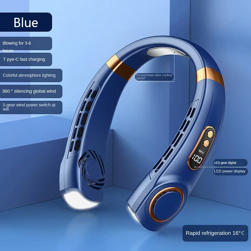 2025 Mini Hanging Neck Fan Portable Bladeless Neck Fan Air Cooler Digital Display Rechargeable Air Conditioner Neck Ventilator