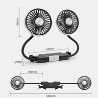 Car USB Fan Dual Head Cooling Air Fan Independent Switch 3-Speed 360 Degree Adjustable Auto Headrest Fan for Rear Seat
